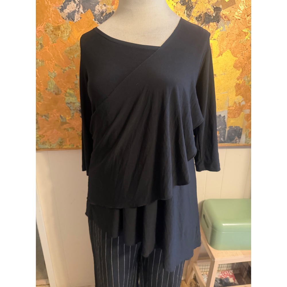 Sympli The Best Black Asymmetrical Draped Tunic Top 3/4 Sleeve Size 10 Canada